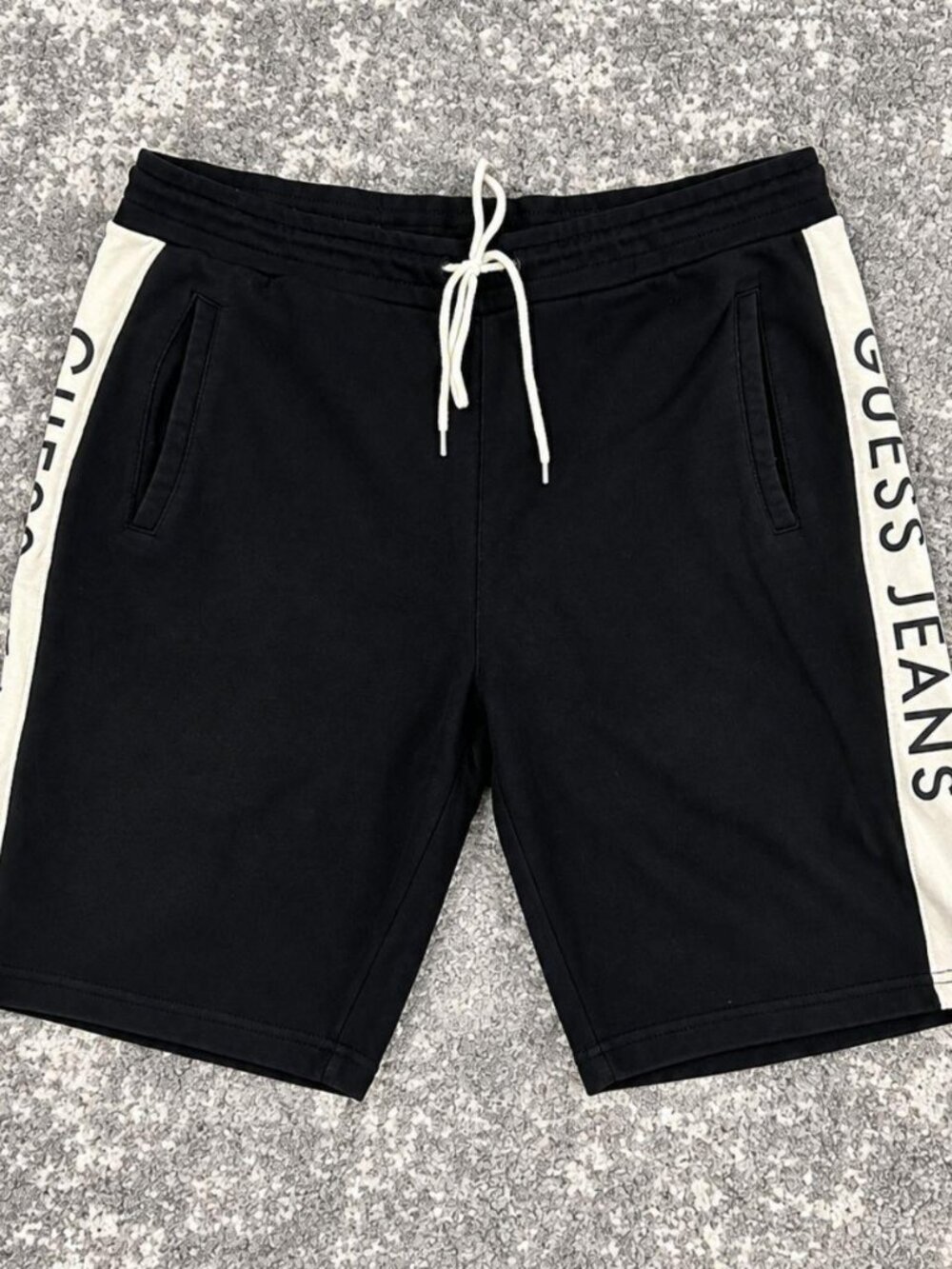 Guess Jeans Black & White Logo Stripe Athletic Shorts Y2K Streetwear